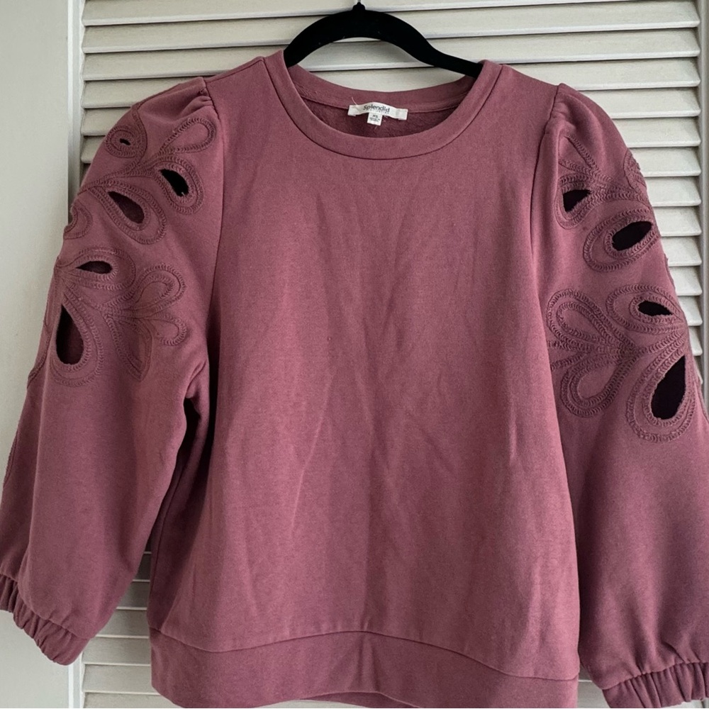 Splendid Dusty Rose Embroidered Sweatshirt